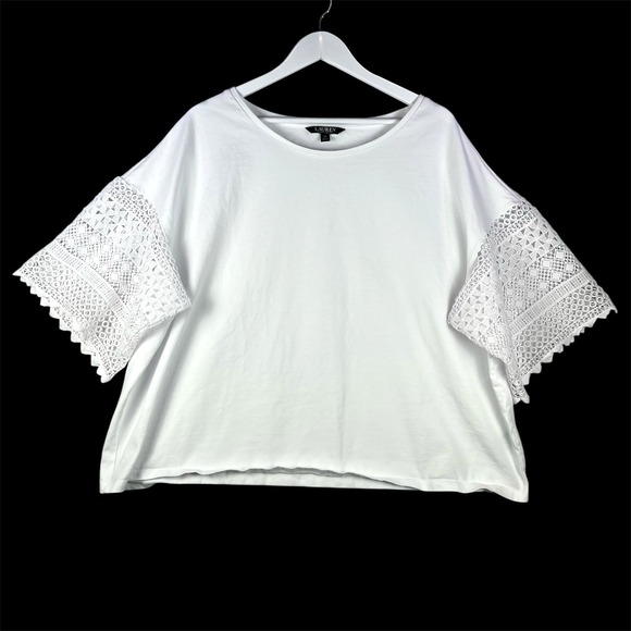 Lauren Ralph Lauren Tops - Lauren Ralph Lauren White Eyelet Sleeve Top Womens 3X 100% Cotton Boxy Preppy